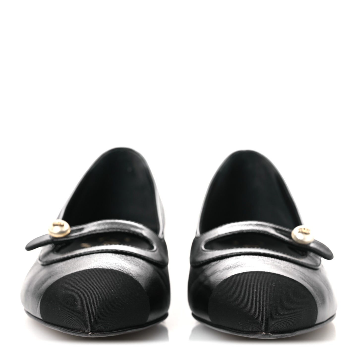 Shiny Lambskin Grosgrain Pearl Mary Jane Flats 37 Black