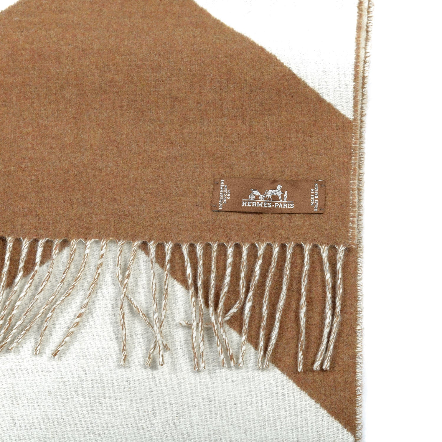 Hermes Cashmere Chevron Muffler Noisette Ecru 4 of 5