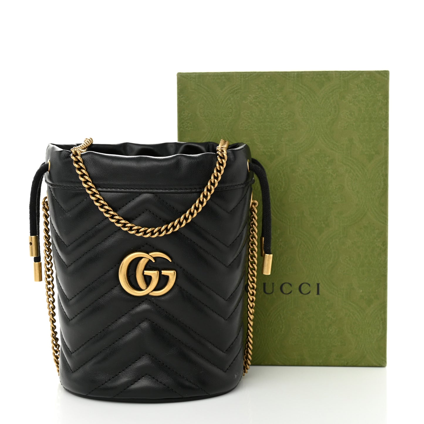 Calfskin Matelasse Mini GG Marmont 2.0 Bucket Bag Black