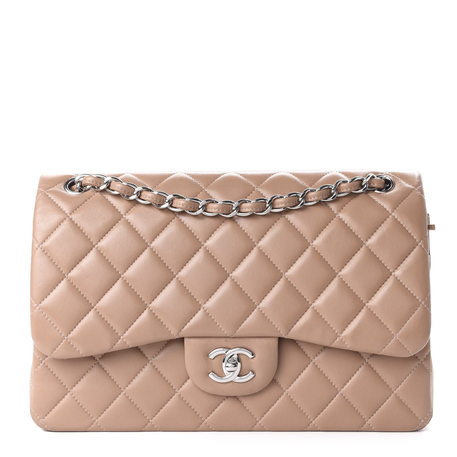 Chanel Lambskin Quilted Jumbo Double Flap Dark Beige 1 of 14