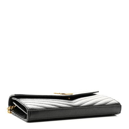 Saint Laurent Grain De Poudre Matelasse Chevron Monogram Chain Wallet Black 4 of 10