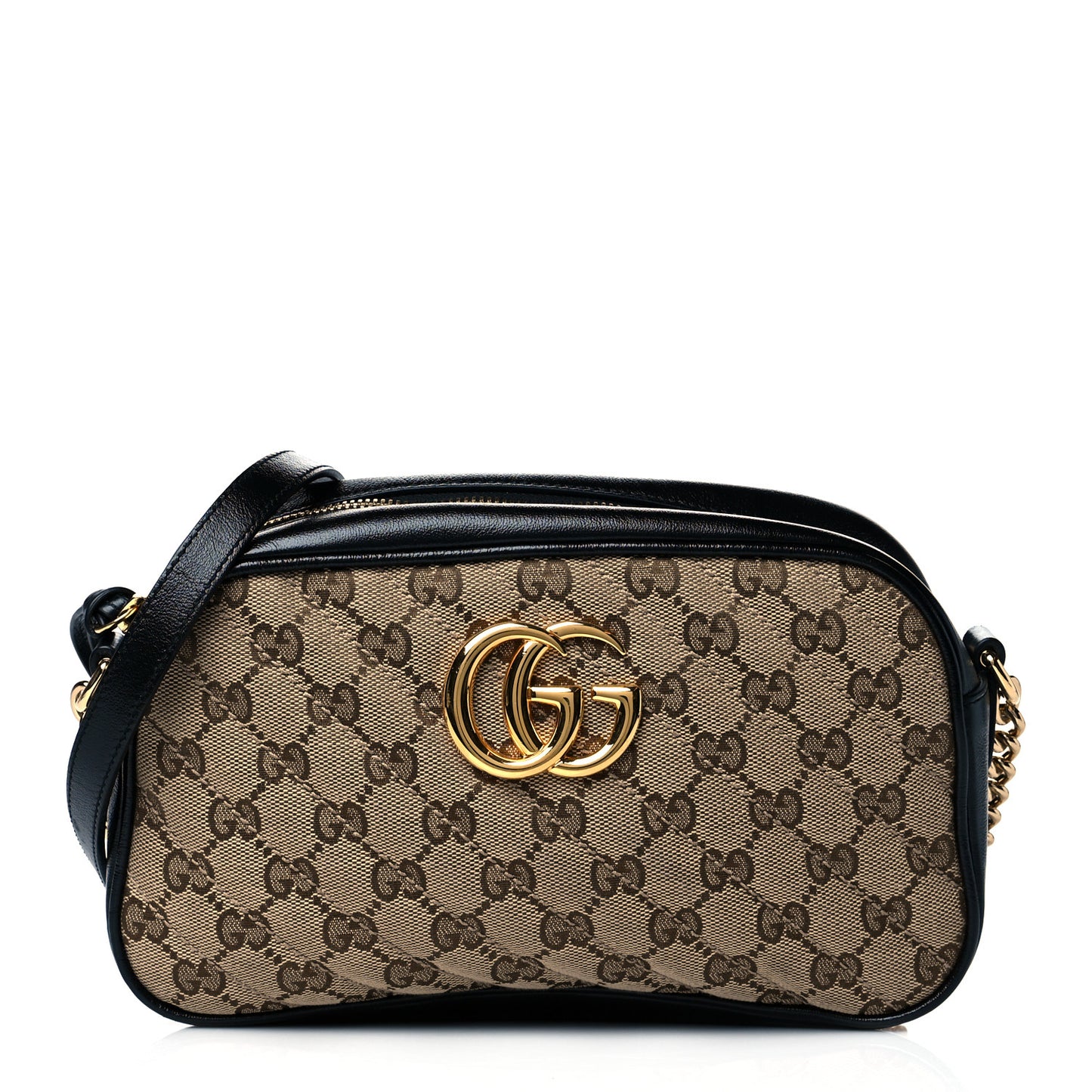 Monogram Matelasse Diagonal Small GG Marmont Chain Shoulder Bag Beige Black