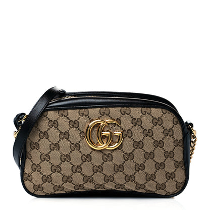 Gucci Monogram Matelasse Diagonal Small GG Marmont Chain Shoulder Bag Beige Black 1 of 11