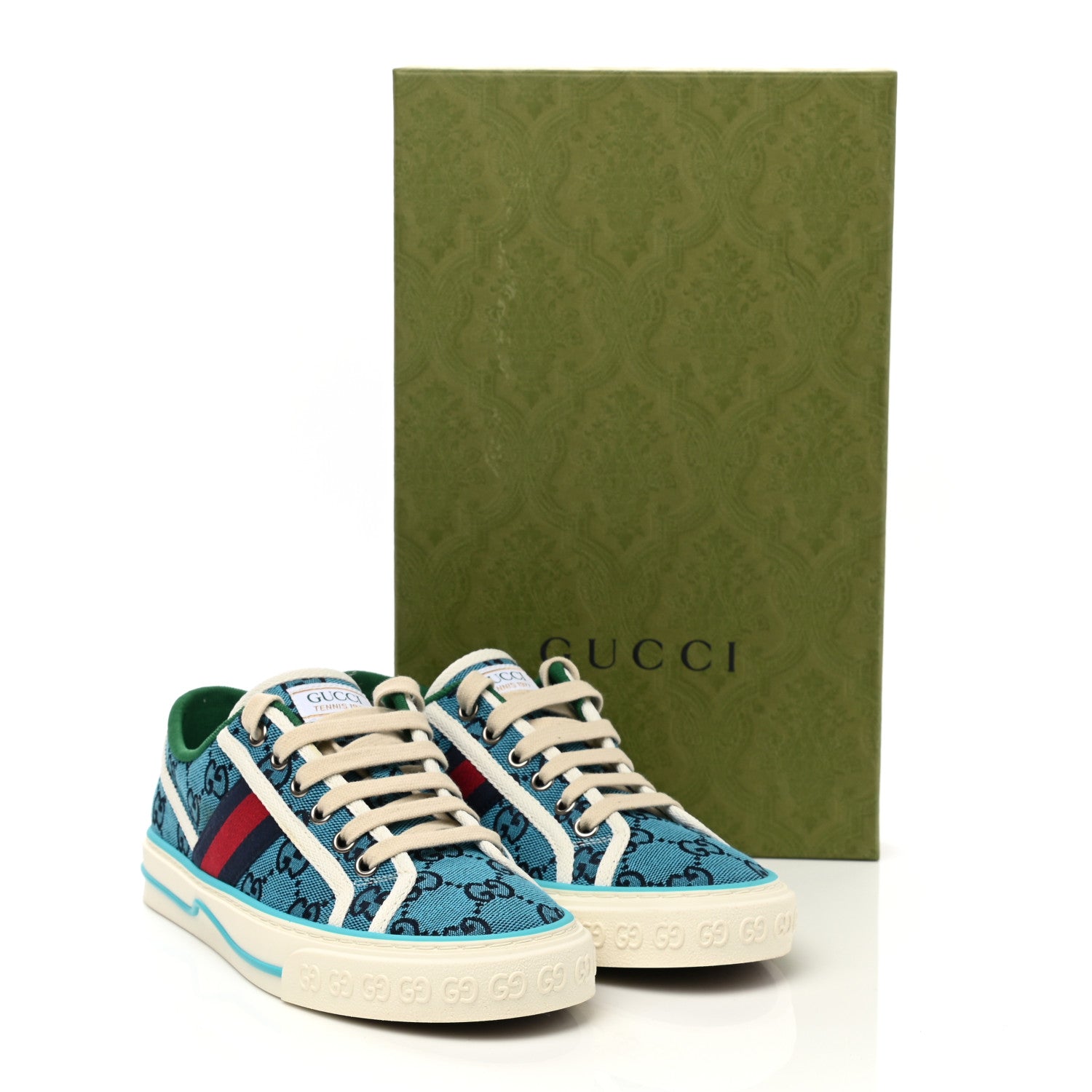 Gucci GG Monogram Multicolor Web Womens 1977 Tennis Sneakers 36.5 Light Blue Mystic White 8 of 8