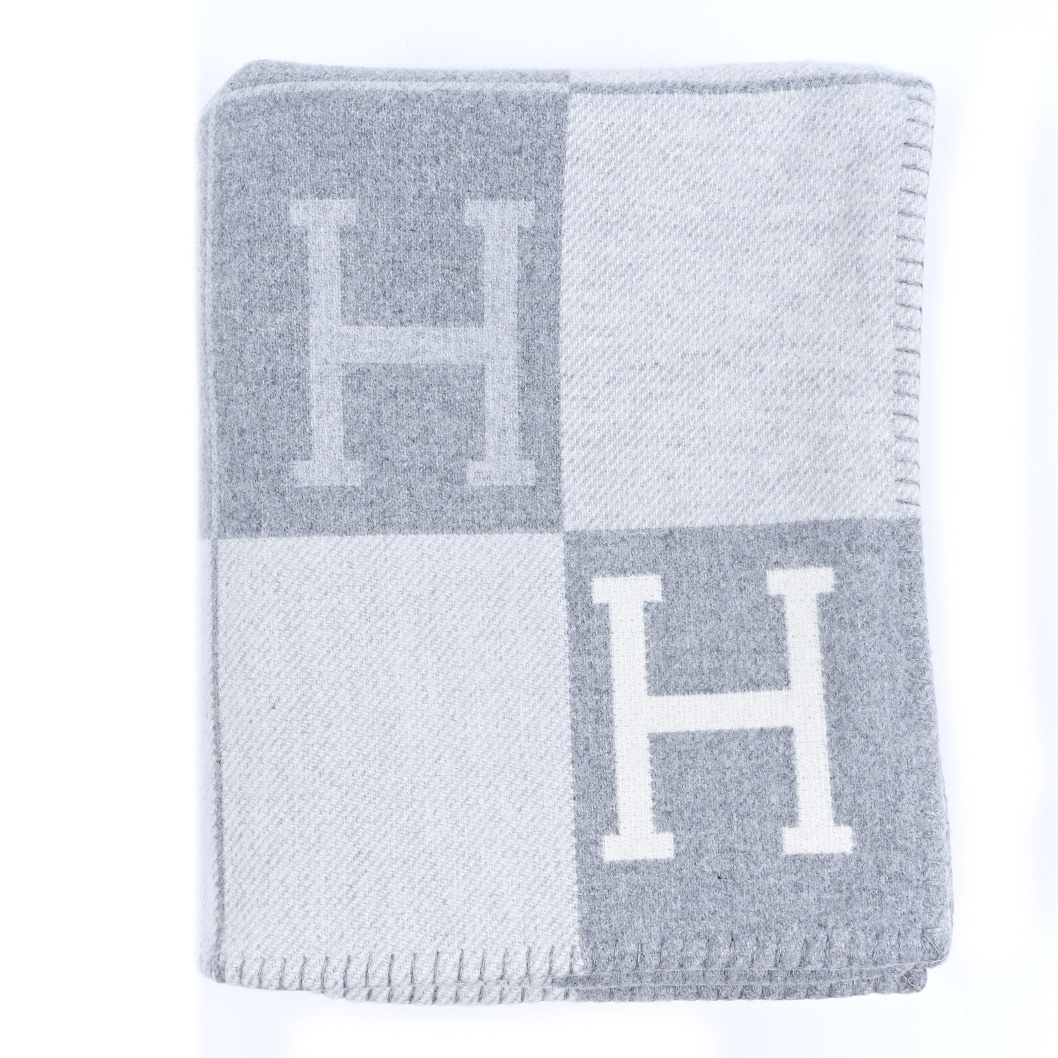 Hermes Wool Cashmere Avalon III Blanket Ecru Gris Clair 1 of 3