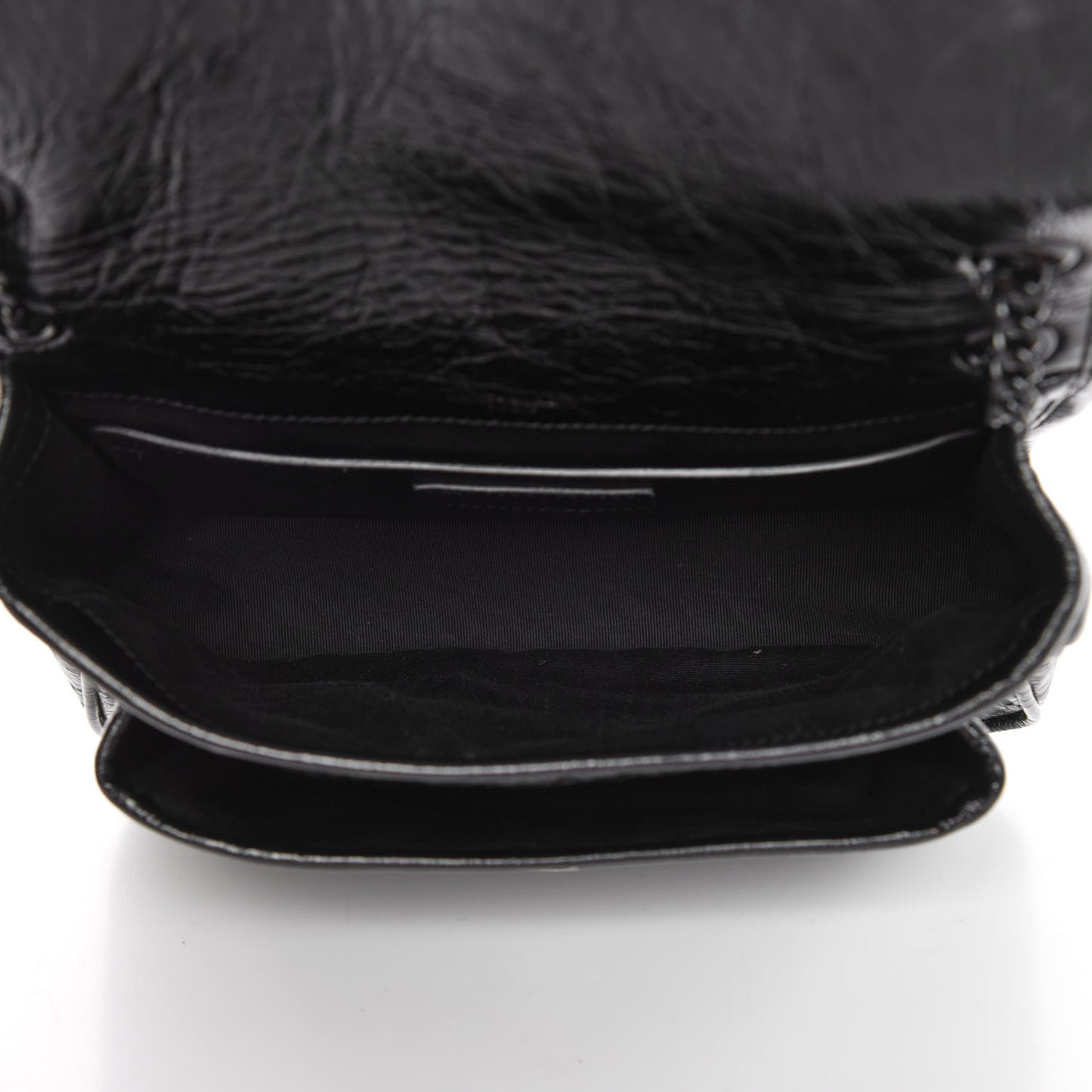 Crinkled Calfskin Matelasse Monogram Baby Niki Chain Satchel Black