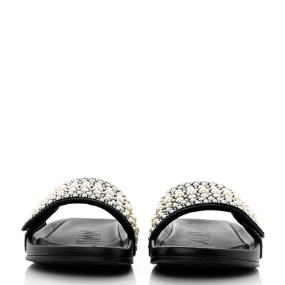 Jimmy Choo Canvas Pearl Embellished Fitz Slide Sandals 37 Black 2 of 11