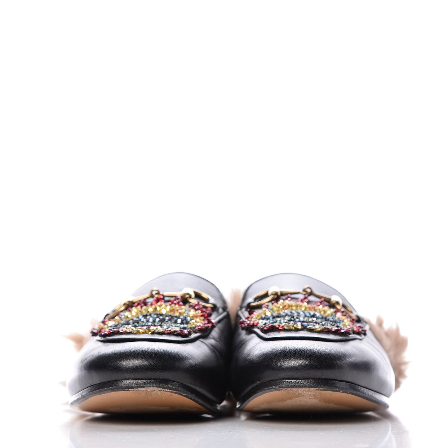 Malaga Kid Fur Crystal Dragon Embroidered Womens Princetown Slippers 35 Black