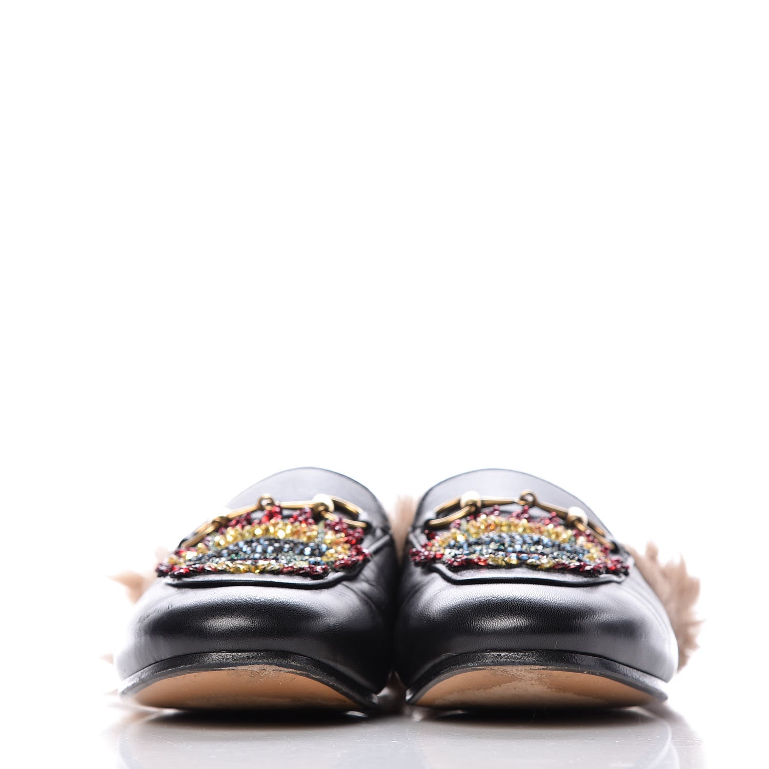 Gucci Malaga Kid Fur Crystal Dragon Embroidered Womens Princetown Slippers 35 Black 2 of 15