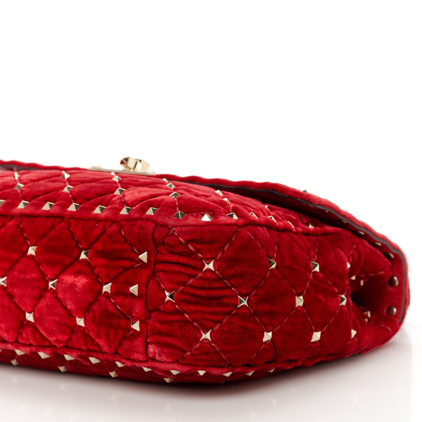 Velvet Medium Rockstud Spike Shoulder Bag Rosso Valentino