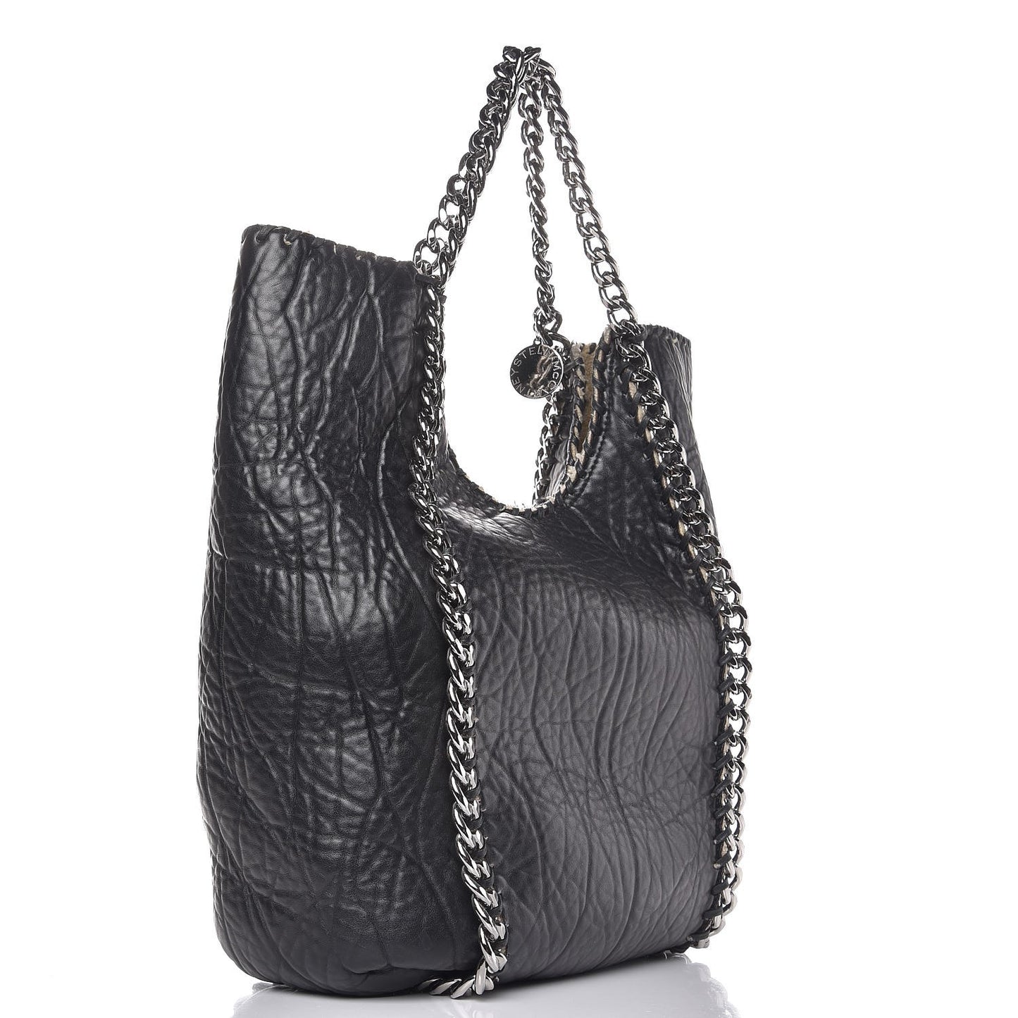 Shaggy Deer Shearling Chain Falabella Tote Black