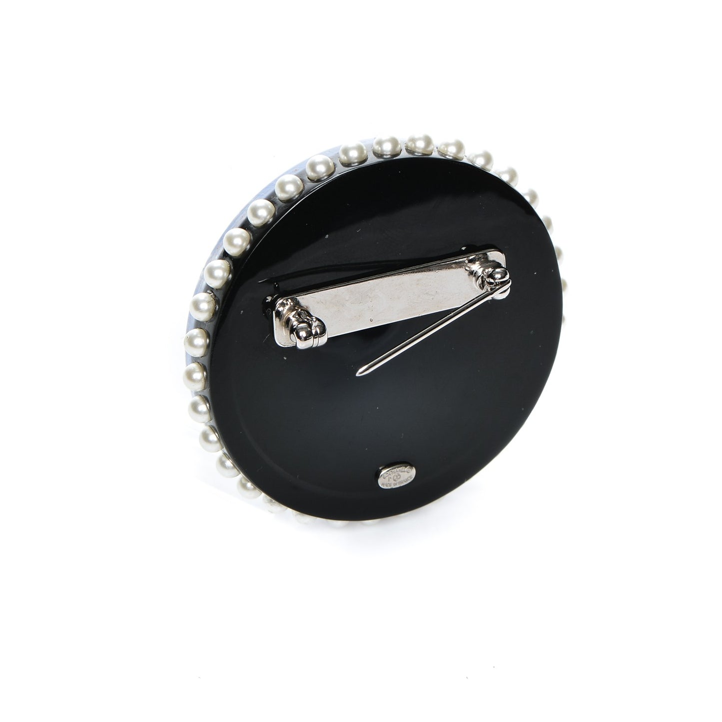 Metal Resin Pearl Emoji Brooch Purple Silver