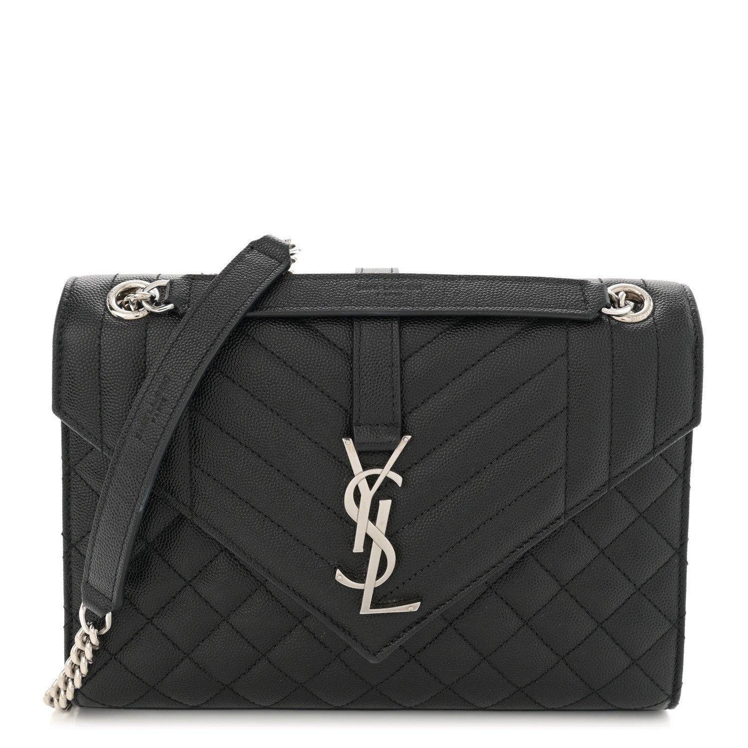 Saint Laurent Grain De Poudre Textured Mixed Matelasse Triquilt Medium Monogram Satchel Black 1 of 11