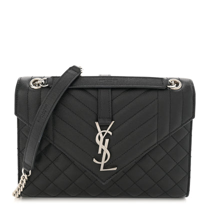 Saint Laurent Grain De Poudre Textured Mixed Matelasse Triquilt Medium Monogram Satchel Black 1 of 11