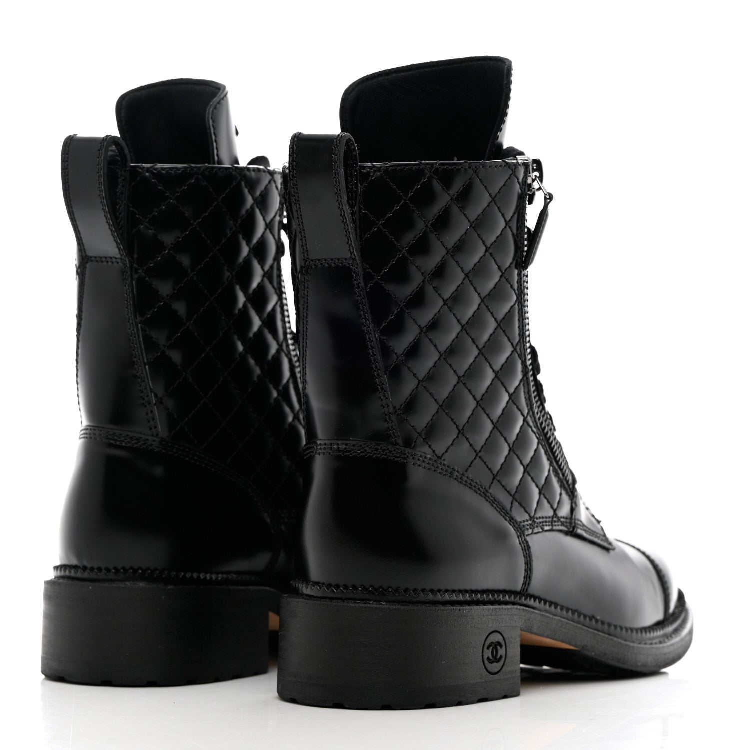 Chanel Calfskin Quilted Lace Up Combat Boots 36 Black 4 of 15