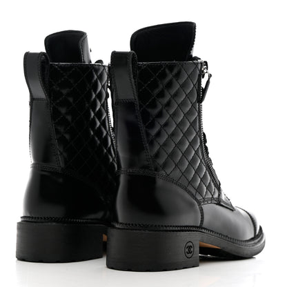 Chanel Calfskin Quilted Lace Up Combat Boots 36 Black 4 of 15