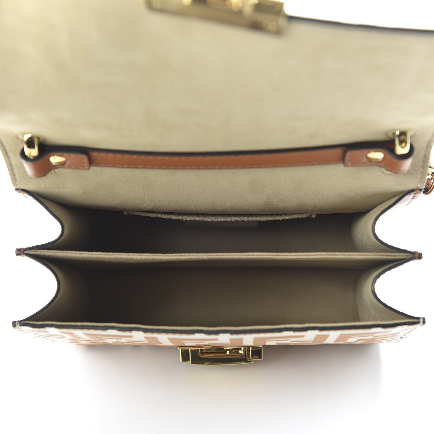 Fendi Vitello Liberty Bi-Color FF 1974 Embossed Small Kan U Shoulder Bag Camelia Saddler 5 of 10