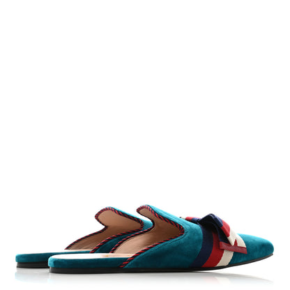 Gucci Softy Velvet Sylvie Bow Slippers 39 Pavone 3 of 5