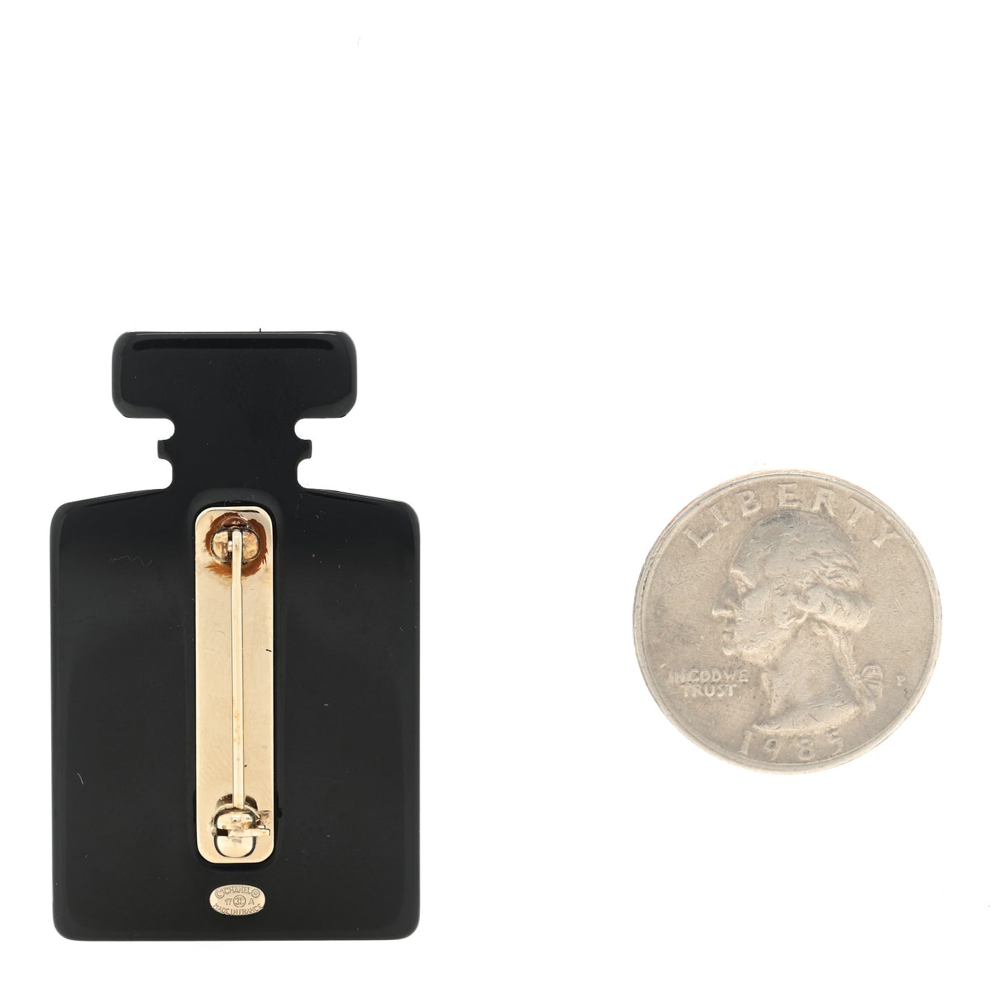 Resin Strass Perfume Bottle CC Brooch Black Gold