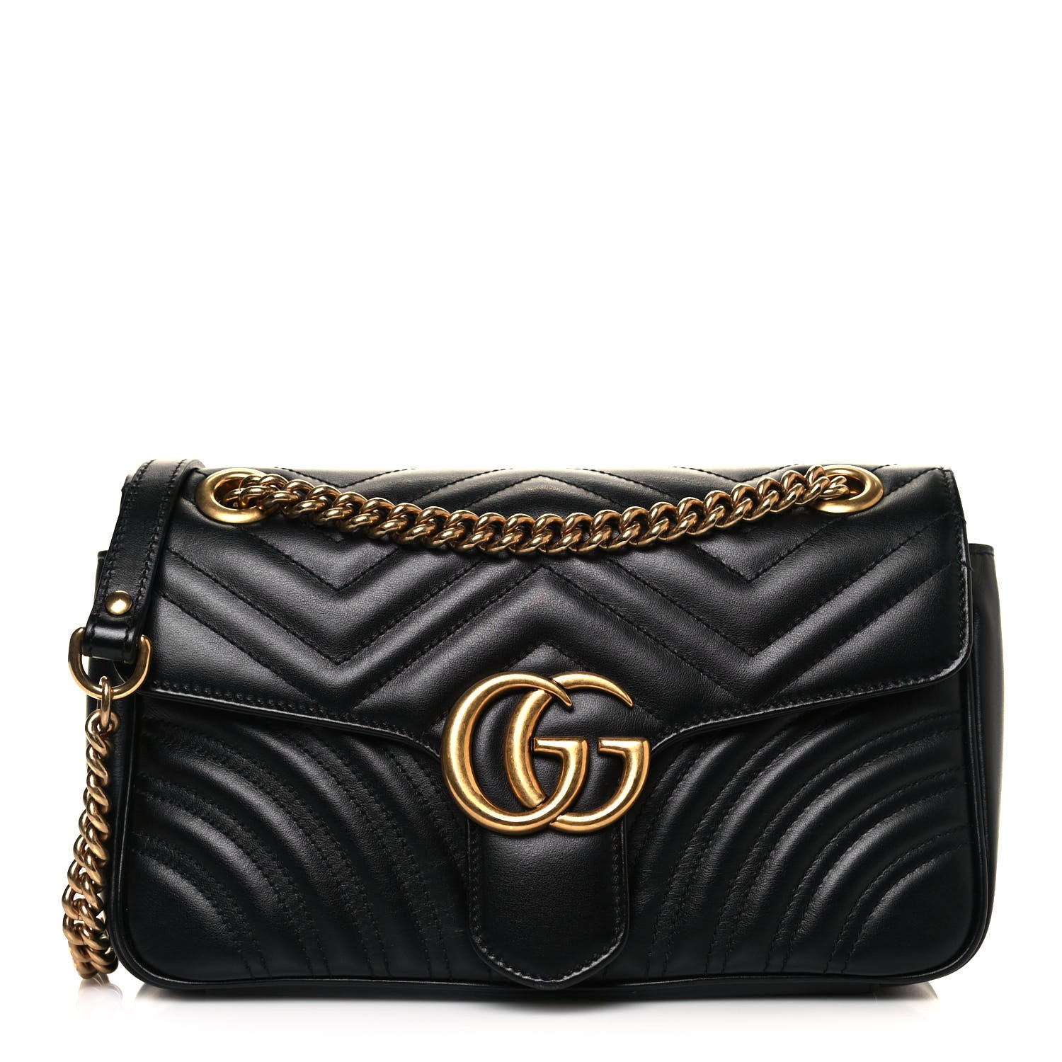 Gucci Calfskin Matelasse Small GG Marmont Shoulder Bag Black 1 of 13