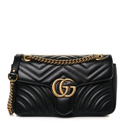 Gucci Calfskin Matelasse Small GG Marmont Shoulder Bag Black 1 of 13