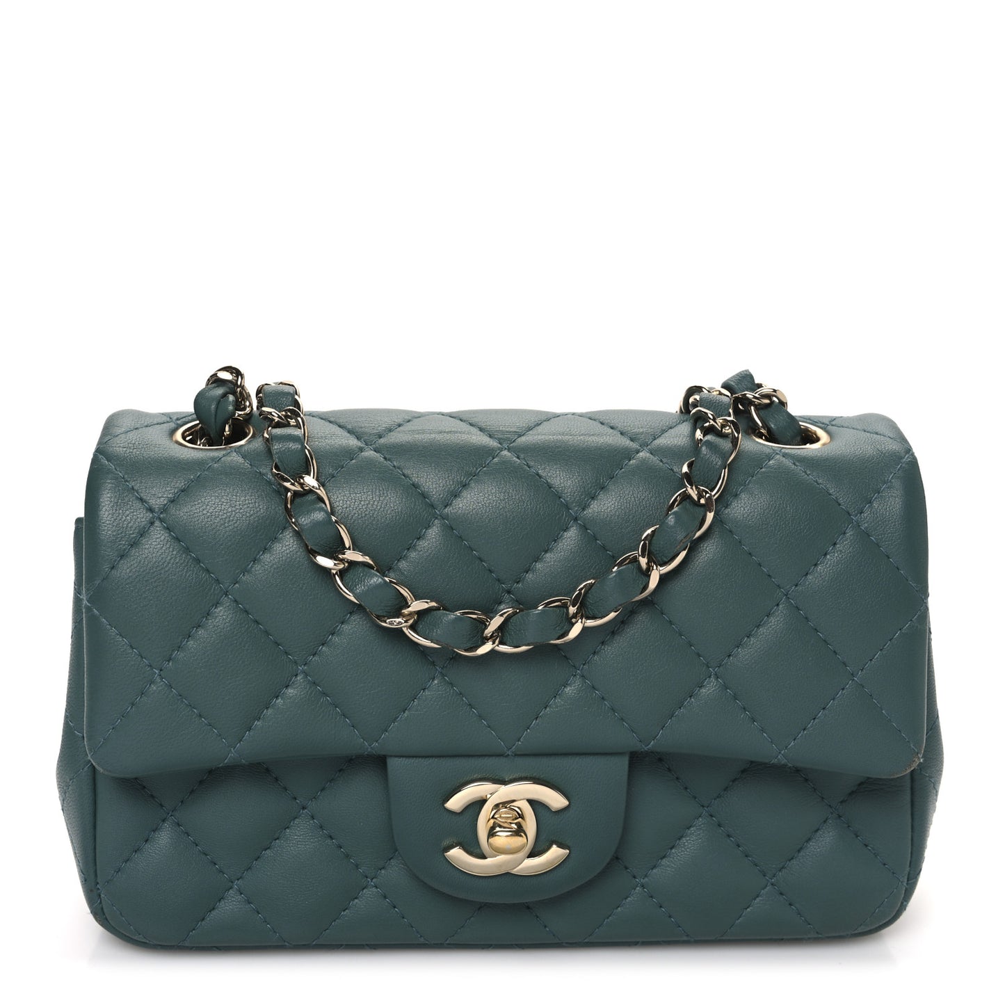 Lambskin Quilted Mini Rectangular Flap Dark Green