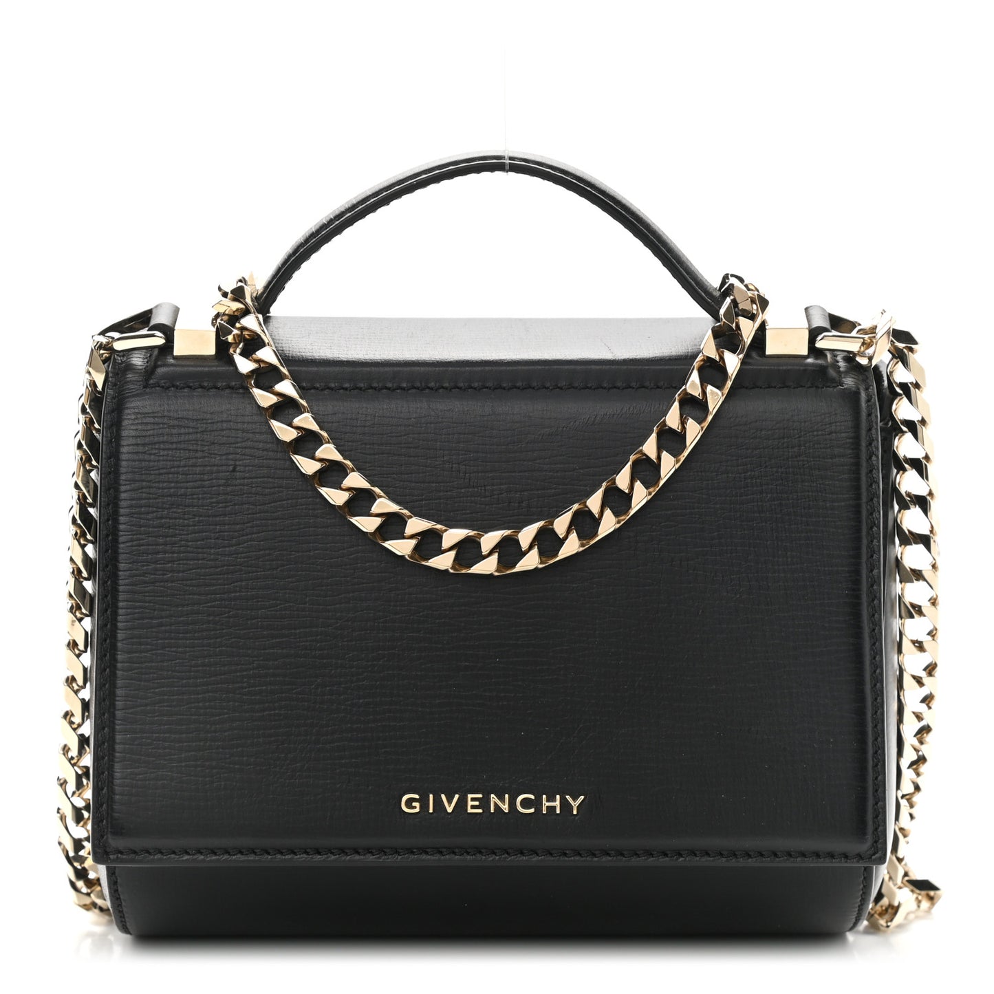 Textured Calfskin Mini Pandora Box Chain Crossbody Bag Black