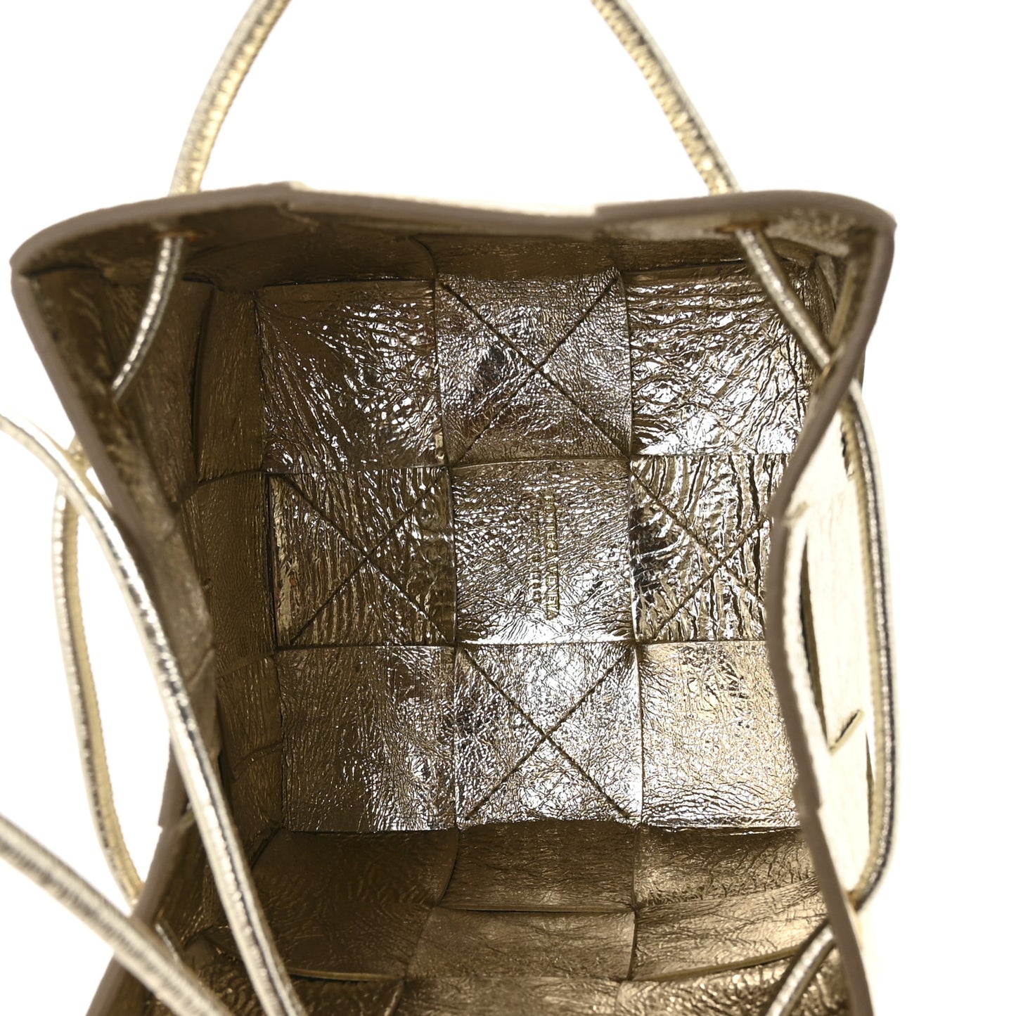 Metallic Crushed Nappa Maxi Intrecciato Small Cassette Bucket Bag Gold