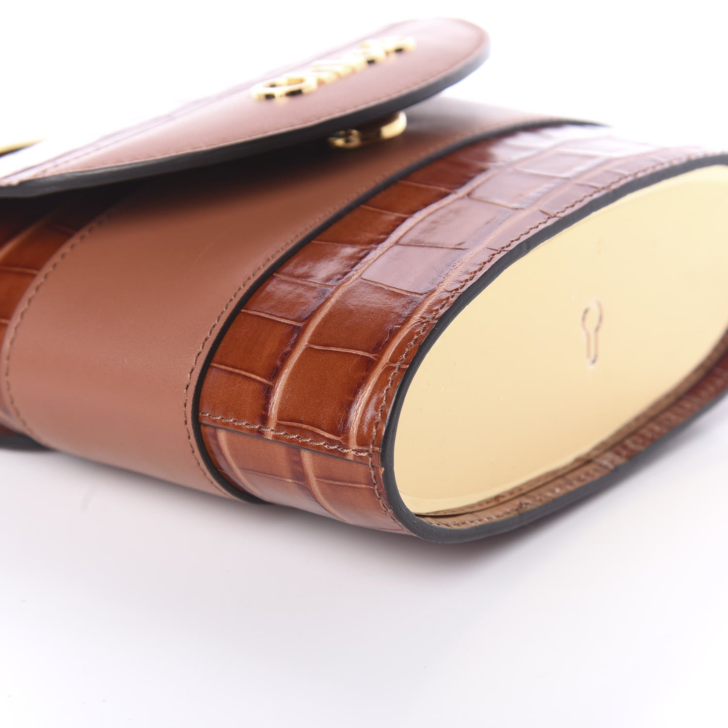 Chloe Calfskin Crocodile Embossed Small Aby Lock Chestnut Brown 8 of 9