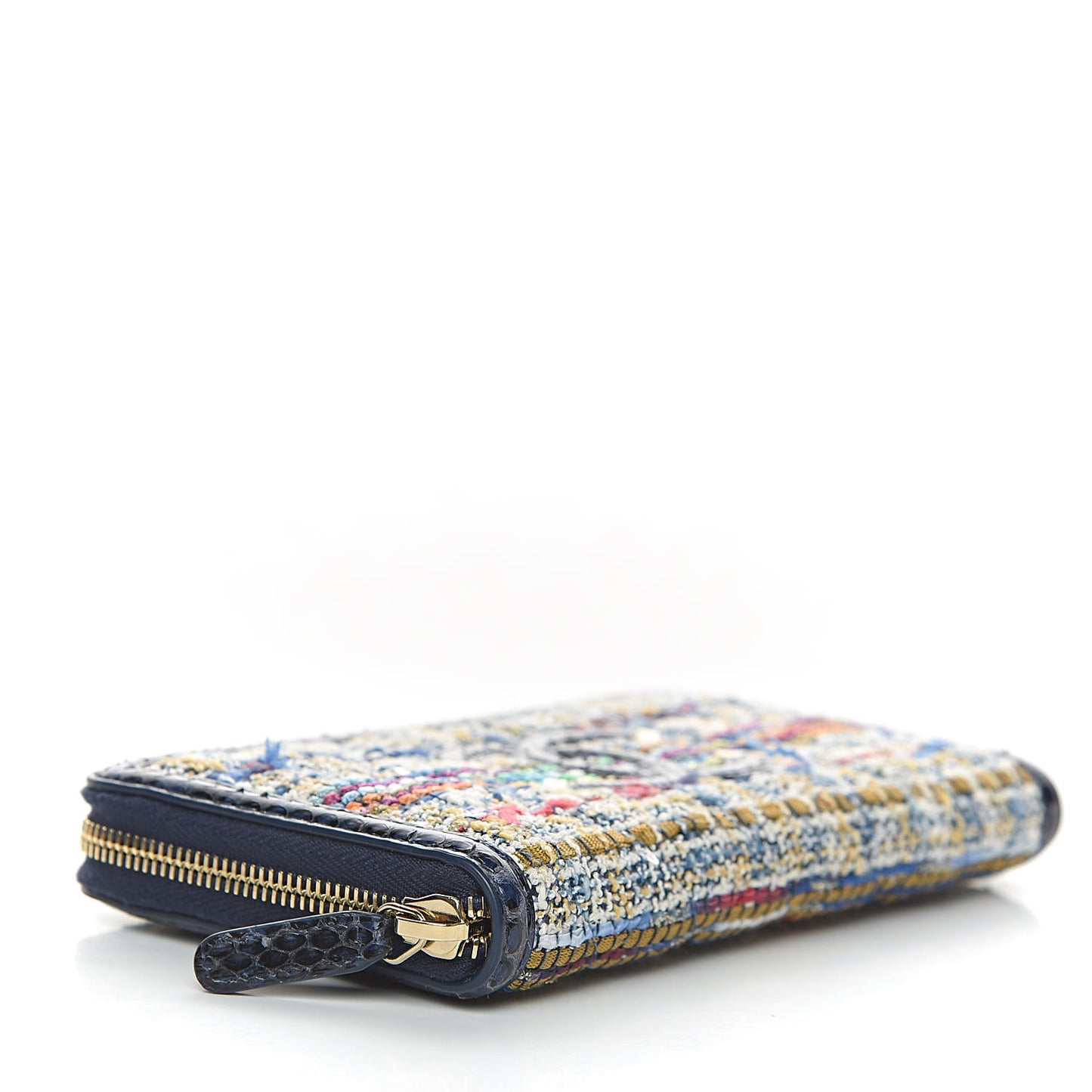 Tweed Snakeskin Quilted CC Filigree Zip Around Wallet Blue Multicolor