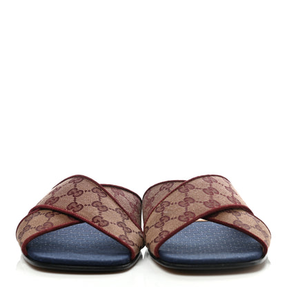 Gucci Canvas GG Monogram Mens Criss Cross Slide Sandals 8.5 Sahara Rubino Chardonnay 2 of 8