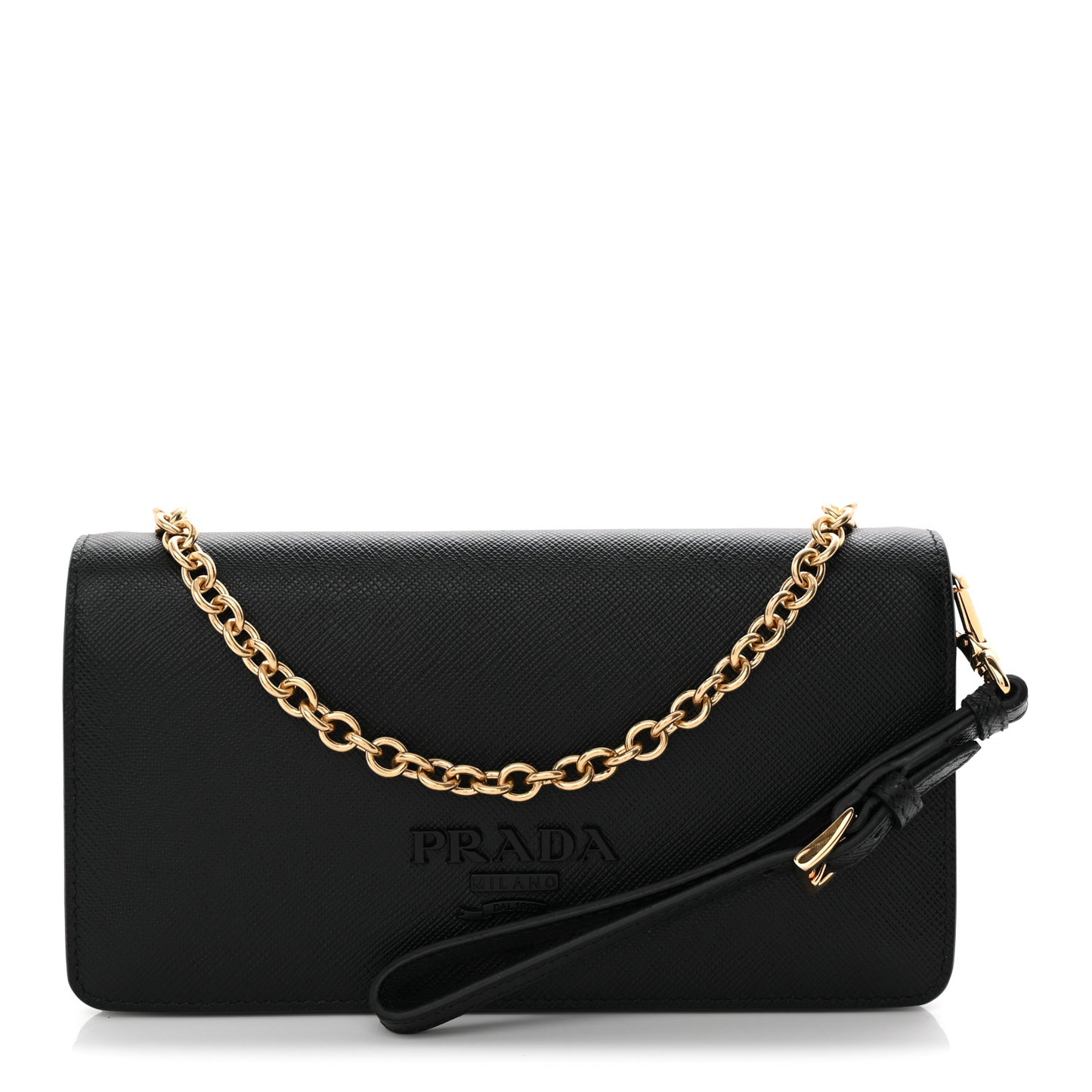 Saffiano Shine Monochrome Mini Flap Crossbody Wristlet Bag Black