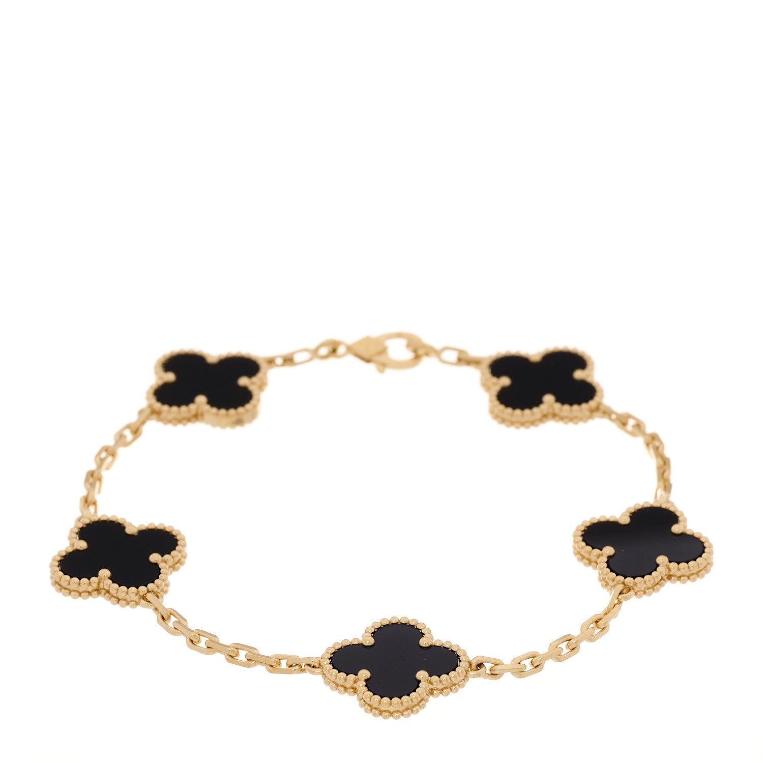 Van Cleef & Arpels 18K Yellow Gold Black Onyx 5 Motifs Vintage Alhambra Bracelet 1 of 7