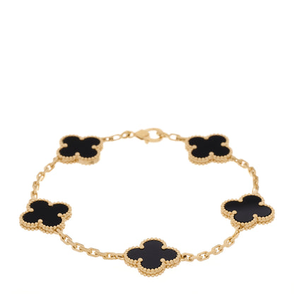 Van Cleef & Arpels 18K Yellow Gold Black Onyx 5 Motifs Vintage Alhambra Bracelet 1 of 7