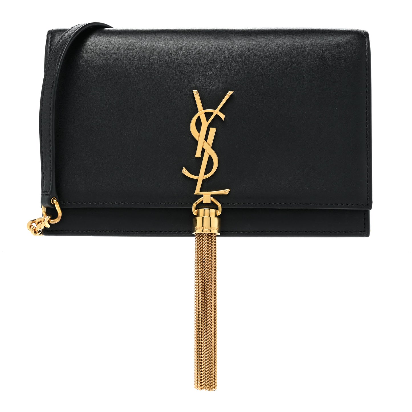 Smooth Calfskin Classic Monogram Kate Tassel Chain Wallet Black