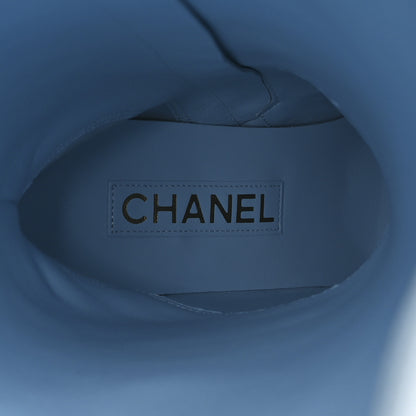 Chanel Lambskin Cap Toe High Boots 39 Light Blue Black 10 of 11