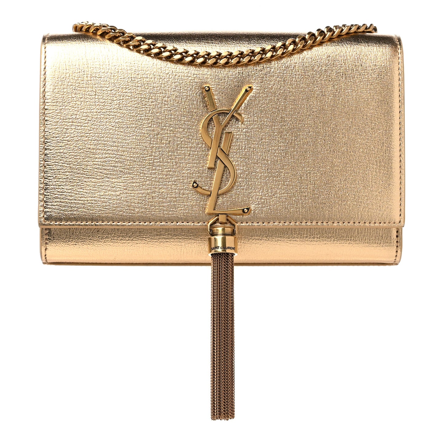Metallic Calfskin Small Classic Monogram Kate Tassel Satchel Gold
