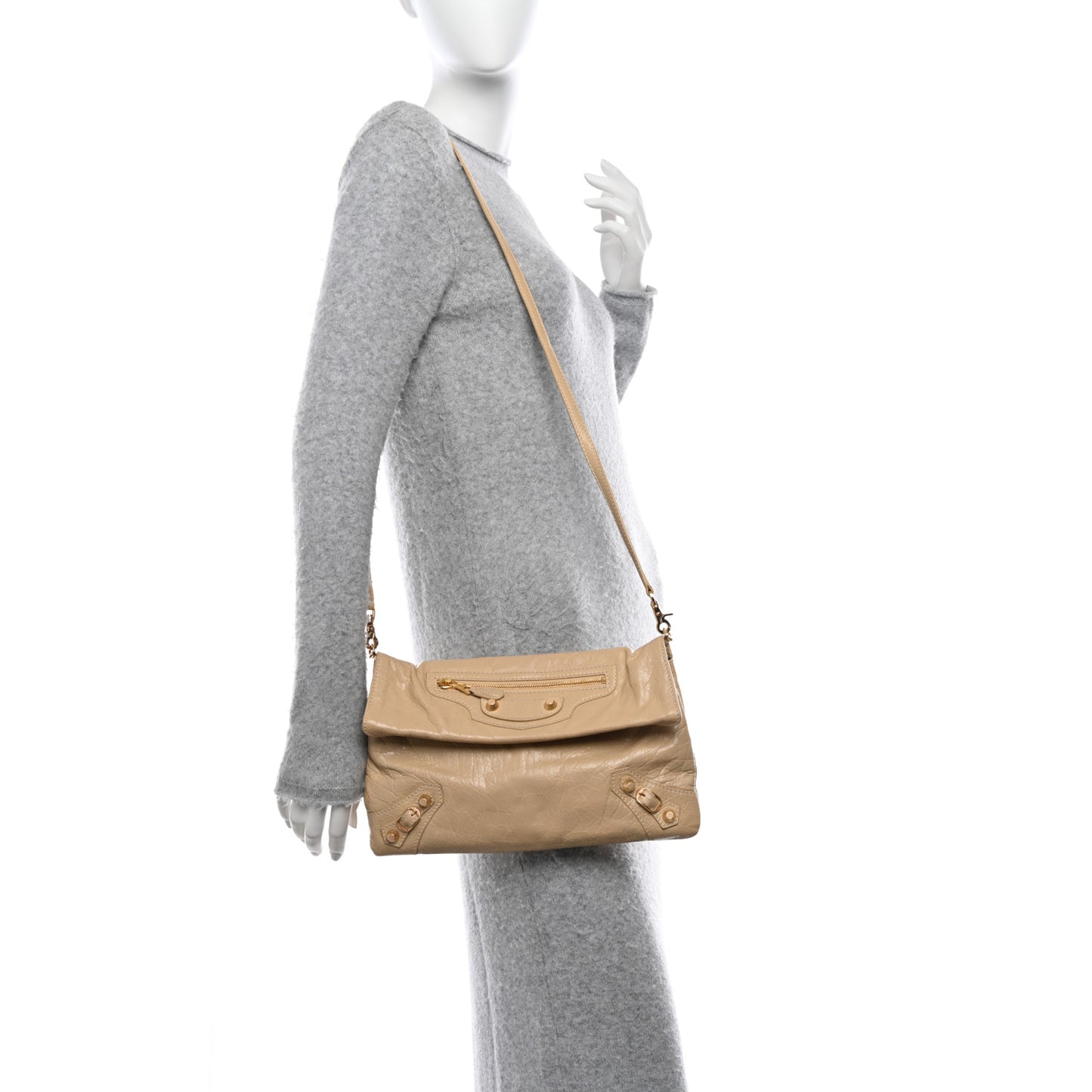 Agneau Giant 12 Gold Hardware Envelope Strap Clutch Pralaine
