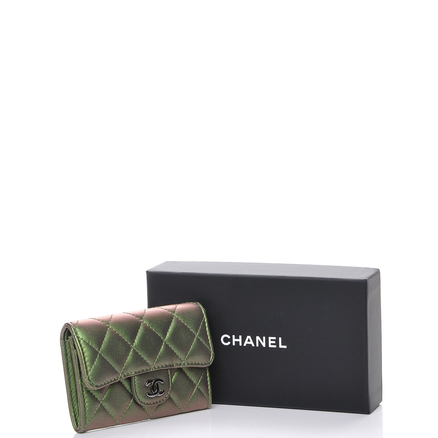 Metallic Lambskin Quilted Card Holder Green