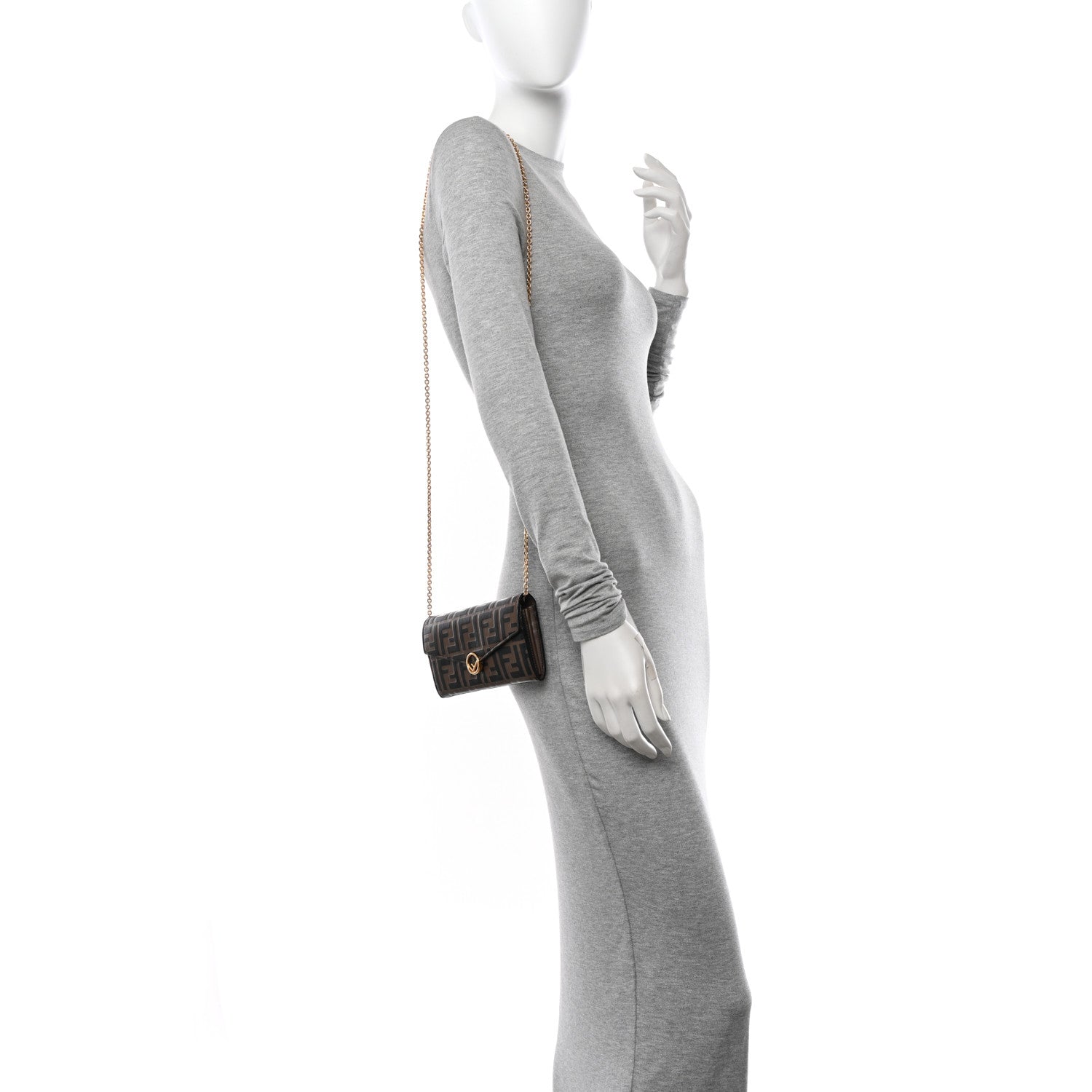 Fendi Vitello Soft F is Fendi Bi-Color FF 1974 Embossed Continental Envelope Wallet On Chain Maya Black 2 of 14