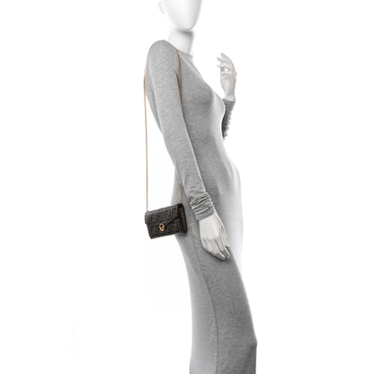 Fendi Vitello Soft F is Fendi Bi-Color FF 1974 Embossed Continental Envelope Wallet On Chain Maya Black 2 of 14