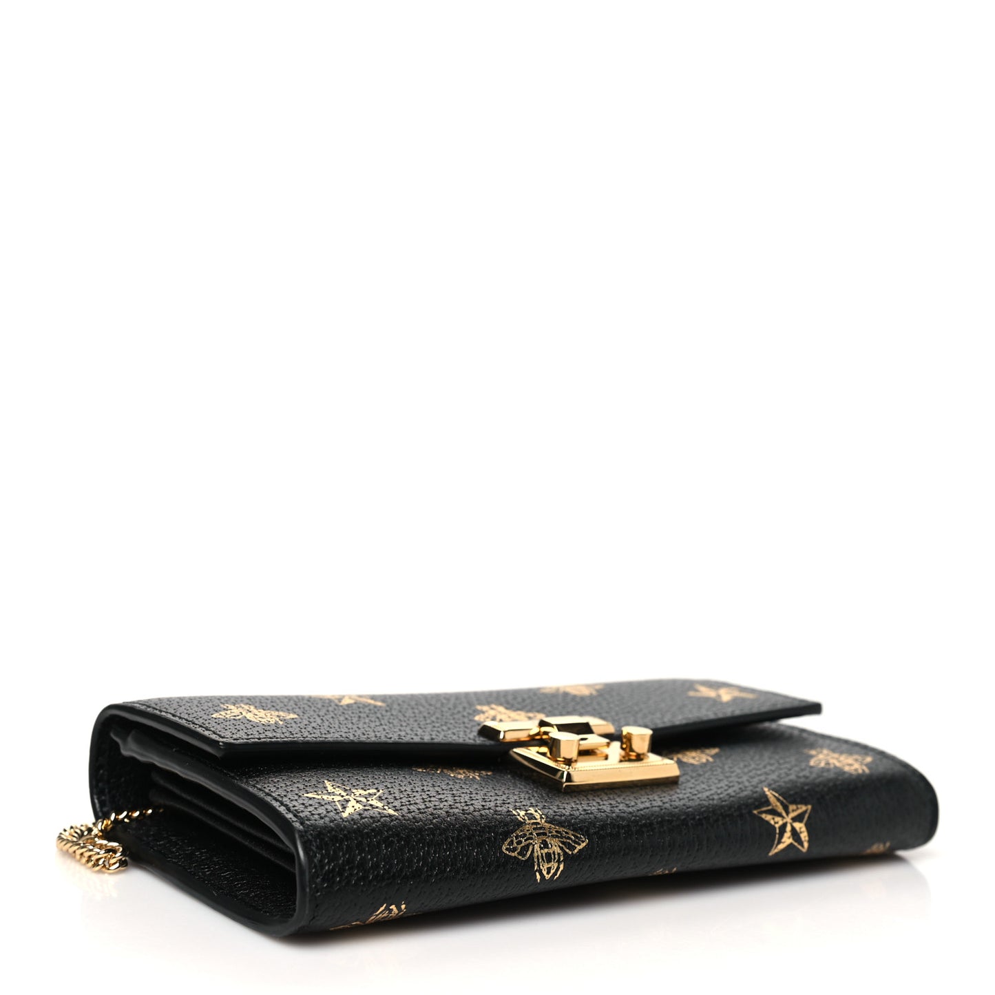 Grained Calfskin Bee Star Continental Chain Wallet Black