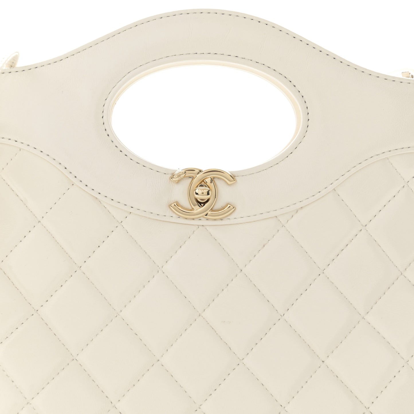Shiny Lambskin Quilted Small 31 Shopping Bag White