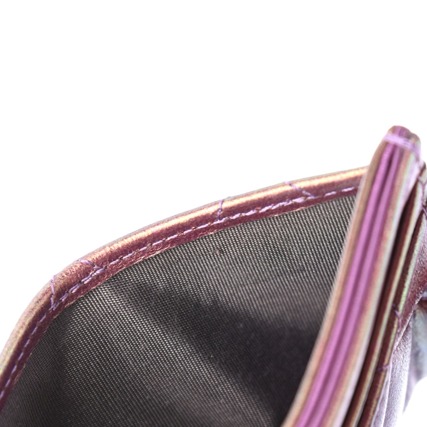 Iridescent Lambskin Quilted Card Holder Purple