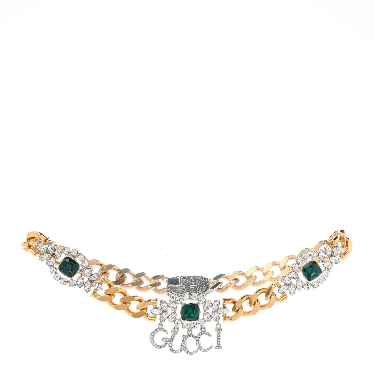Gucci Crystals Gucci Script Choker Necklace Gold Green 3 of 7