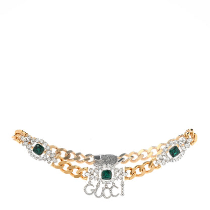 Gucci Crystals Gucci Script Choker Necklace Gold Green 3 of 7