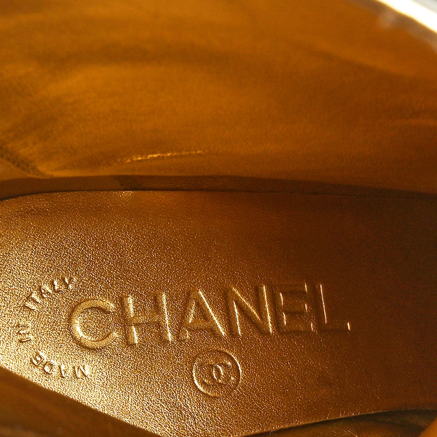 Chanel Calfskin Crocodile Embossed Cap Toe Ankle Boots 38 Gold 7 of 9