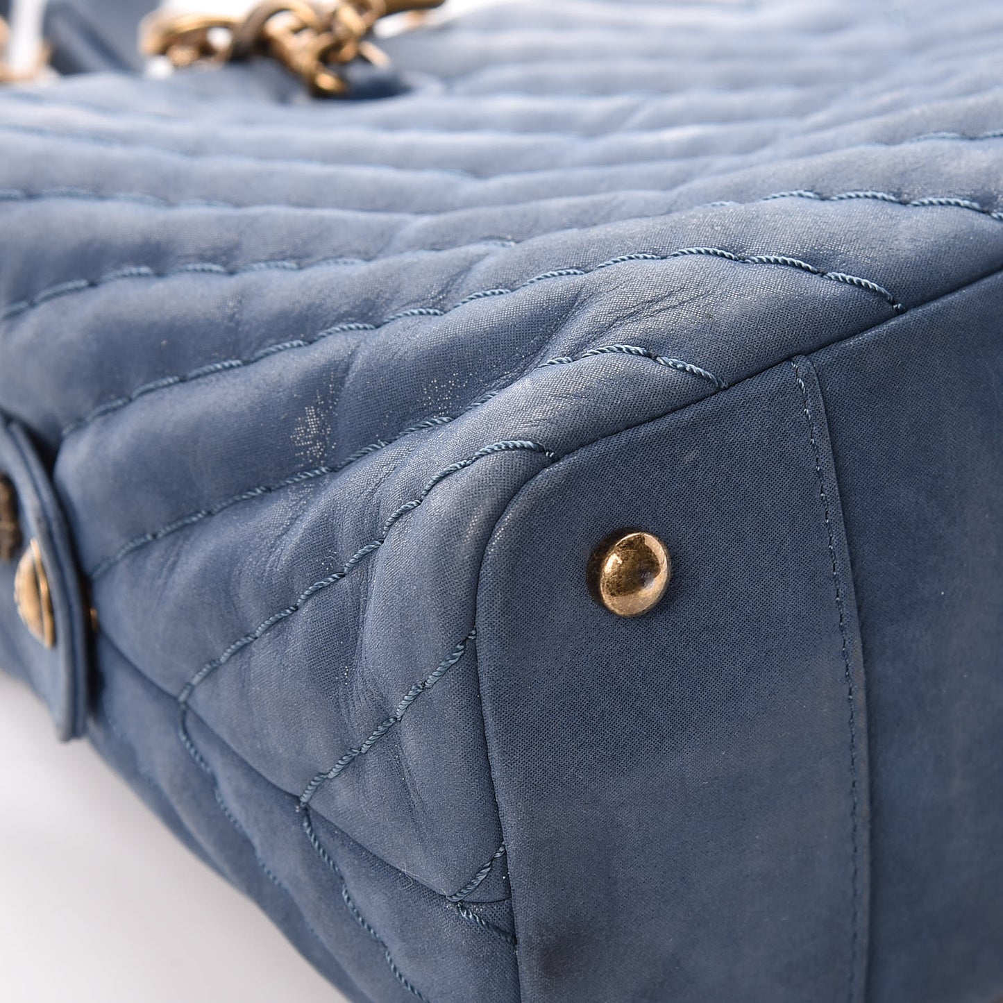 Iridescent Calfskin Chevron Quilted Surpique Tote Dark Blue