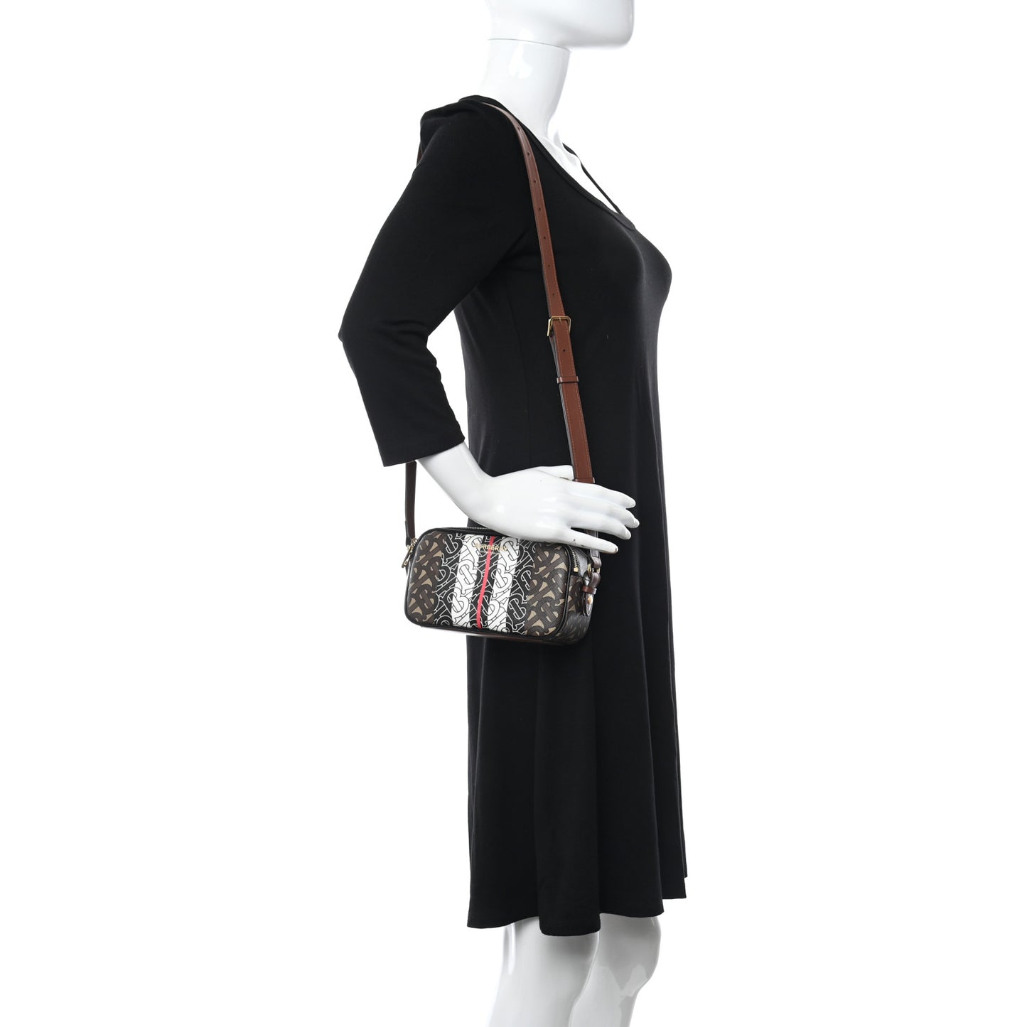 E-Canvas Monogram Stripe Micro Camera Bag Bridle Brown
