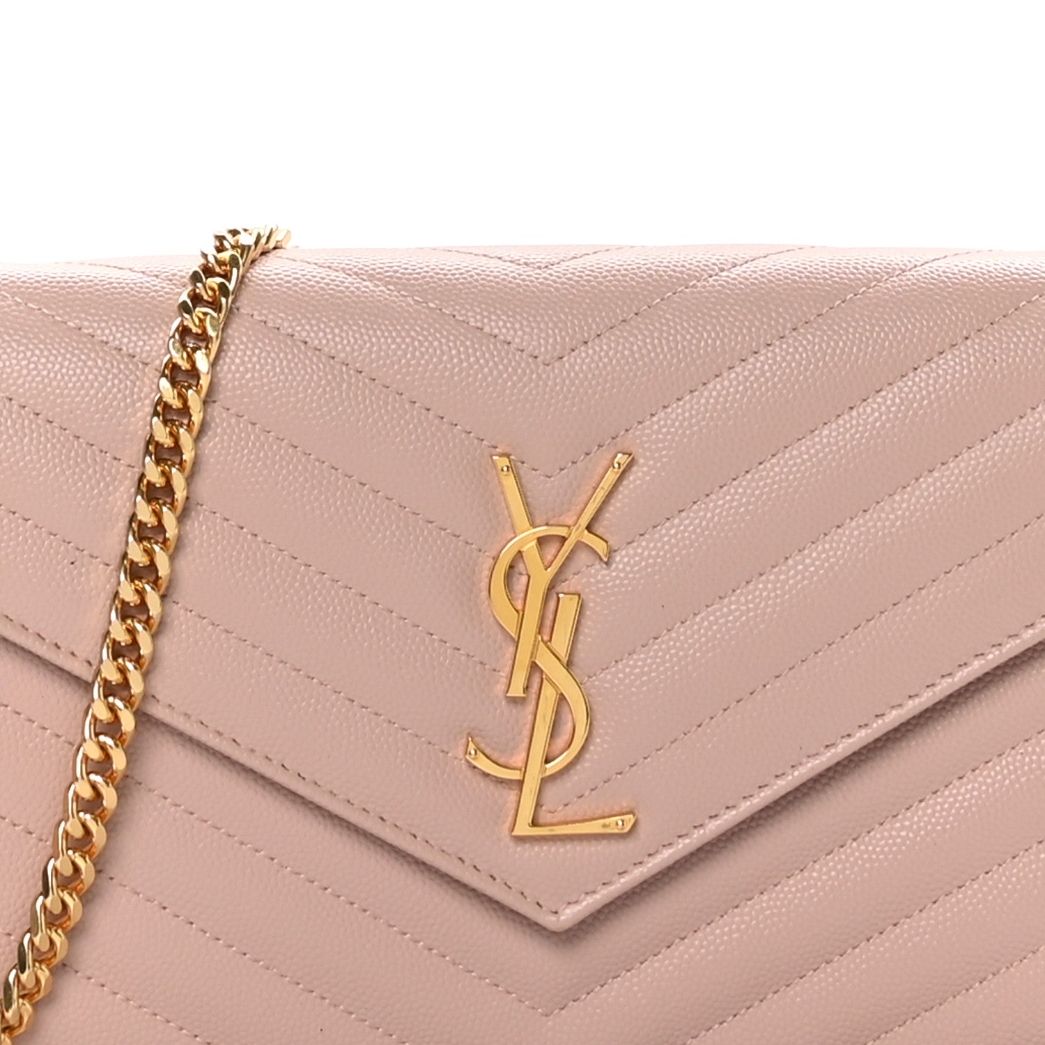 Saint Laurent Grain De Poudre Matelasse Chevron Monogram Chain Wallet Pale Pink 8 of 10